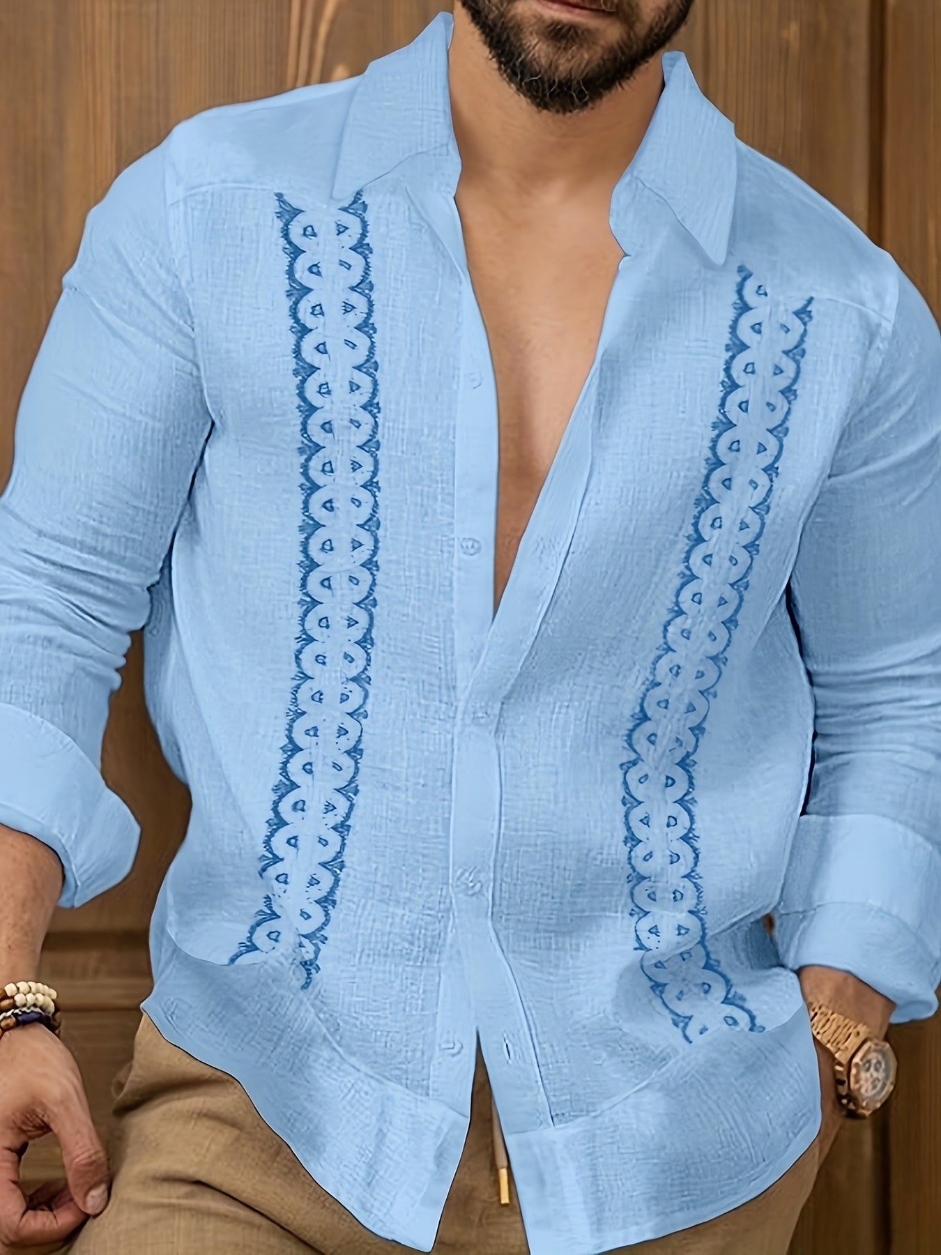 Mature Style Men's Cotton Linen Blend Casual Shirt - Lapel Collar Solid Color .