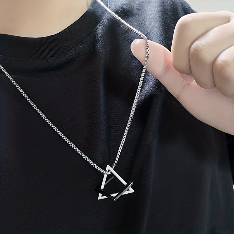 1pc Men's Stainless Steel Geometric Pendant Necklace, Hip-hop High-end Accessories, father's day gift