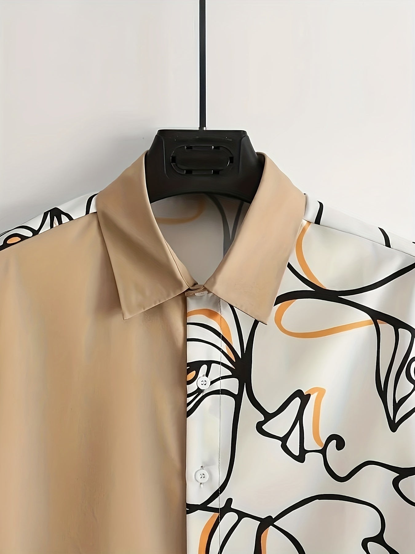 Abstract Painting Print, Men's 2Pcs Outfits, Casual Camp Collar Lapel Button Up.