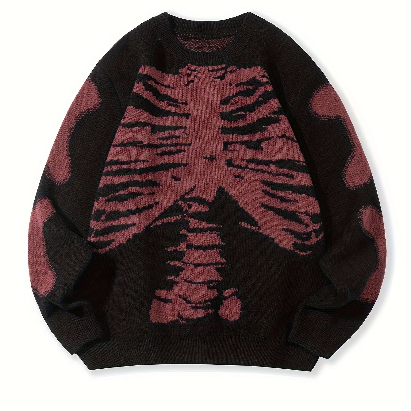 Skeleton Pattern Knitted Sweater, Men's Casual Warm Mid Stretch.