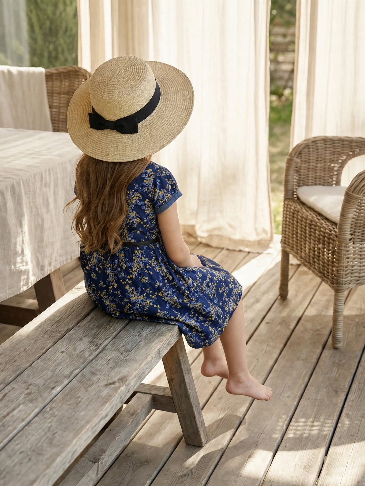 Girls' Navy Floral Short Sleeve Dress – Cotton A-Line Summer Dress with Belt | Sizes (2-12 Years) | MH