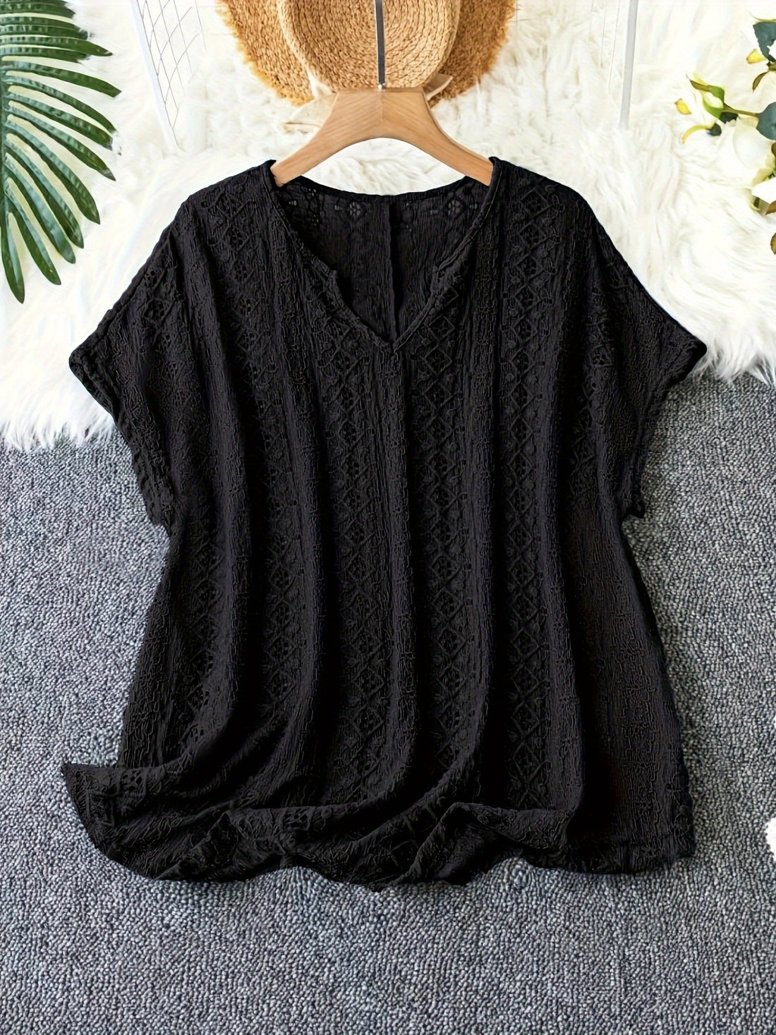 Plus Size - Women'S Elegant V-Neck Bat Sleeve T-Shirt - Slim Fit,