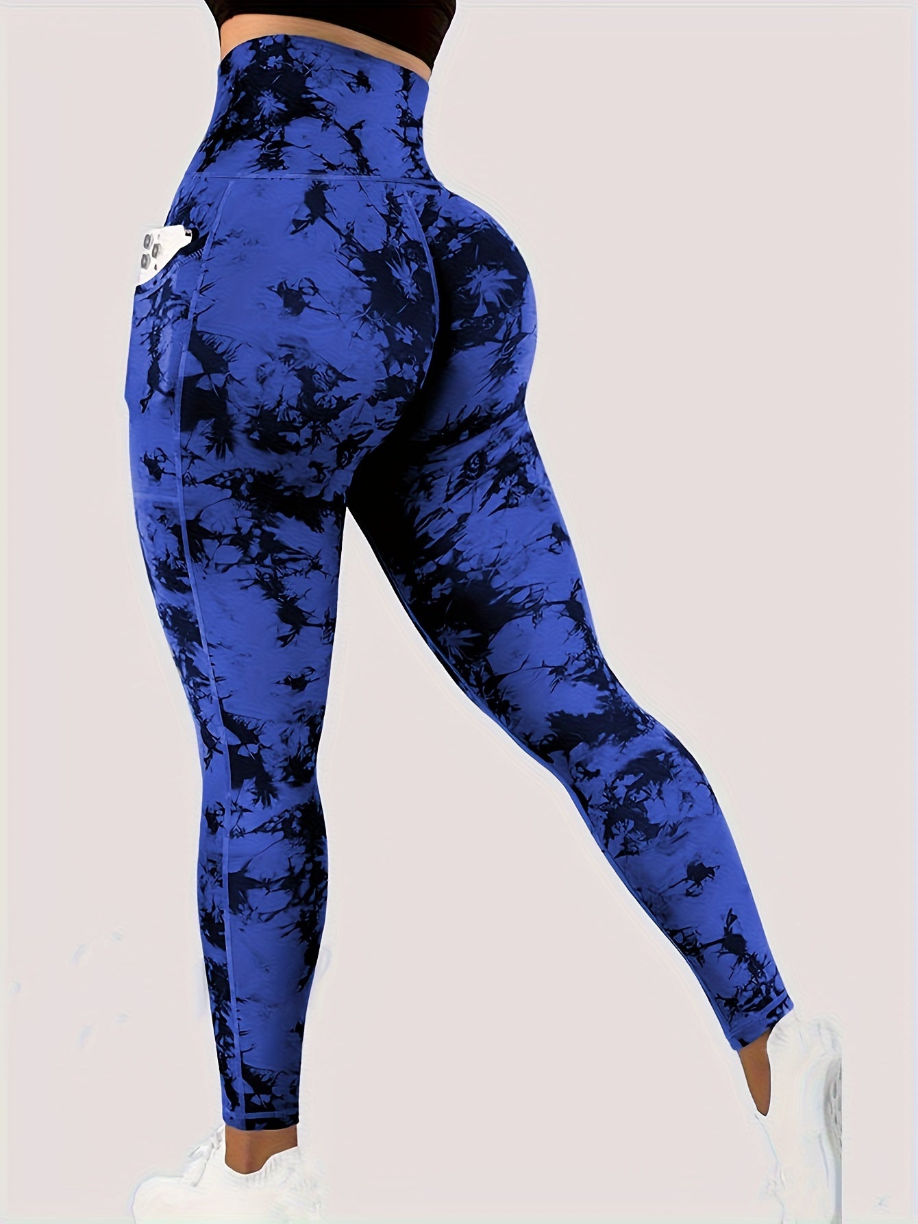 Women'S High-Waist Tie-Dye Yoga Leggings with Front Button Closure & Pockets .