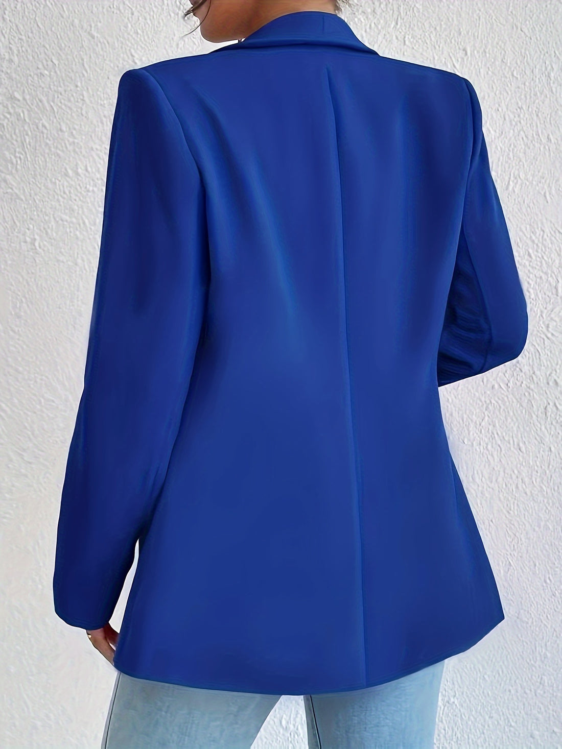 Solid Color Open Front Blazer, Casual Lapel Long Sleeve Blazer.