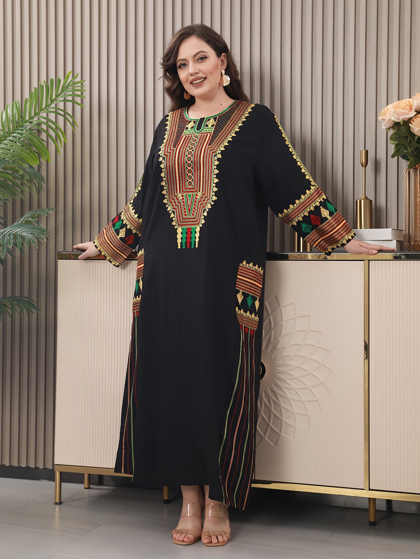 Oriental Embroidered Arab Plus Size Women's Elegant Dress JALABIA ./MH