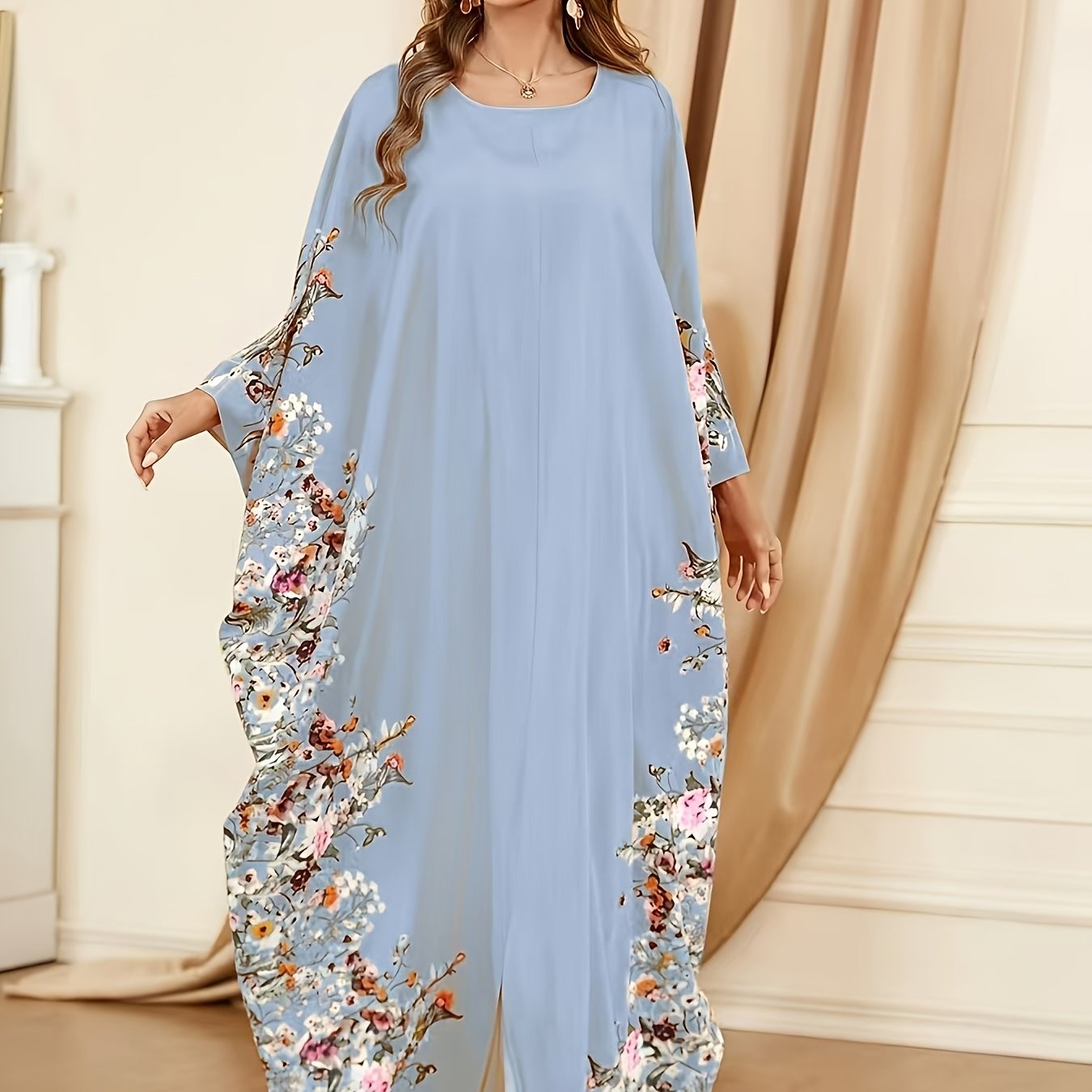 [Elegant | Floral Print] Long Sleeveless Elegant Floral Print Abaya ./MH