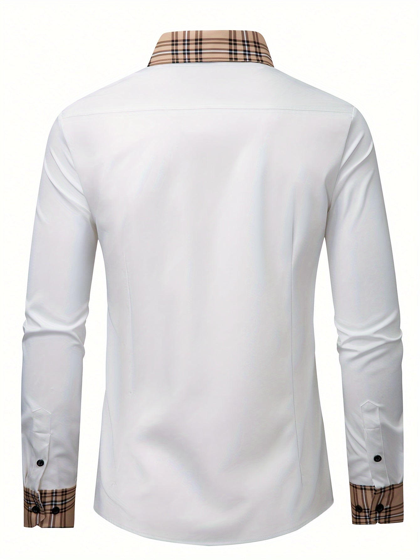 Men's Lapel Patchwork Dress Shirts Long Sleeve Casual Button .