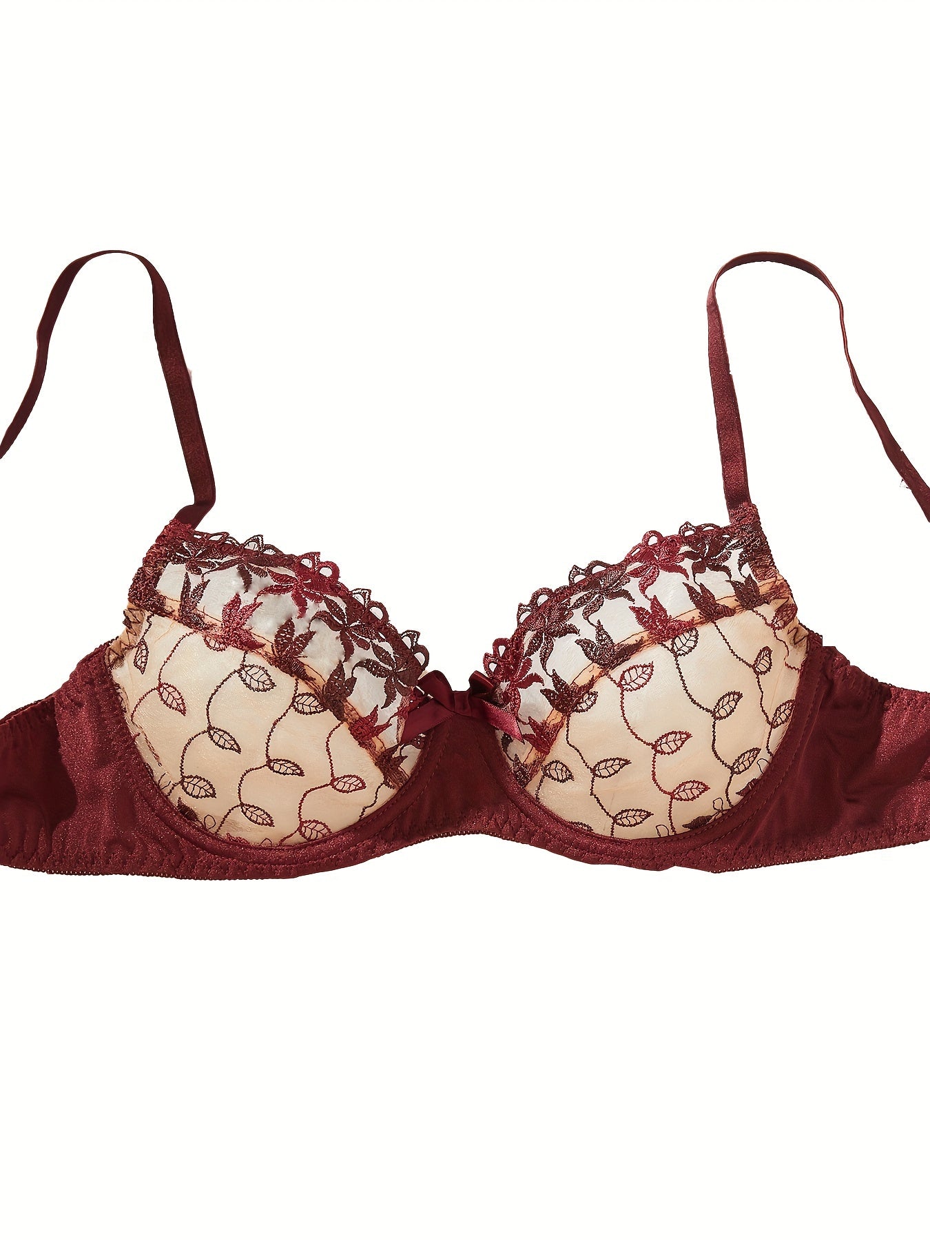 Contrast Lace Bow Bra & Panty, Bra & Panties Lingerie Set,/MH