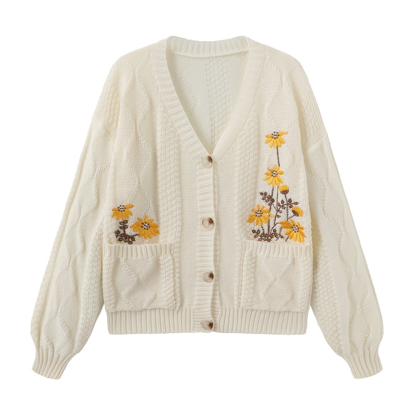 Women's Casual Floral Embroidered Cardigan - Long Sleeve,