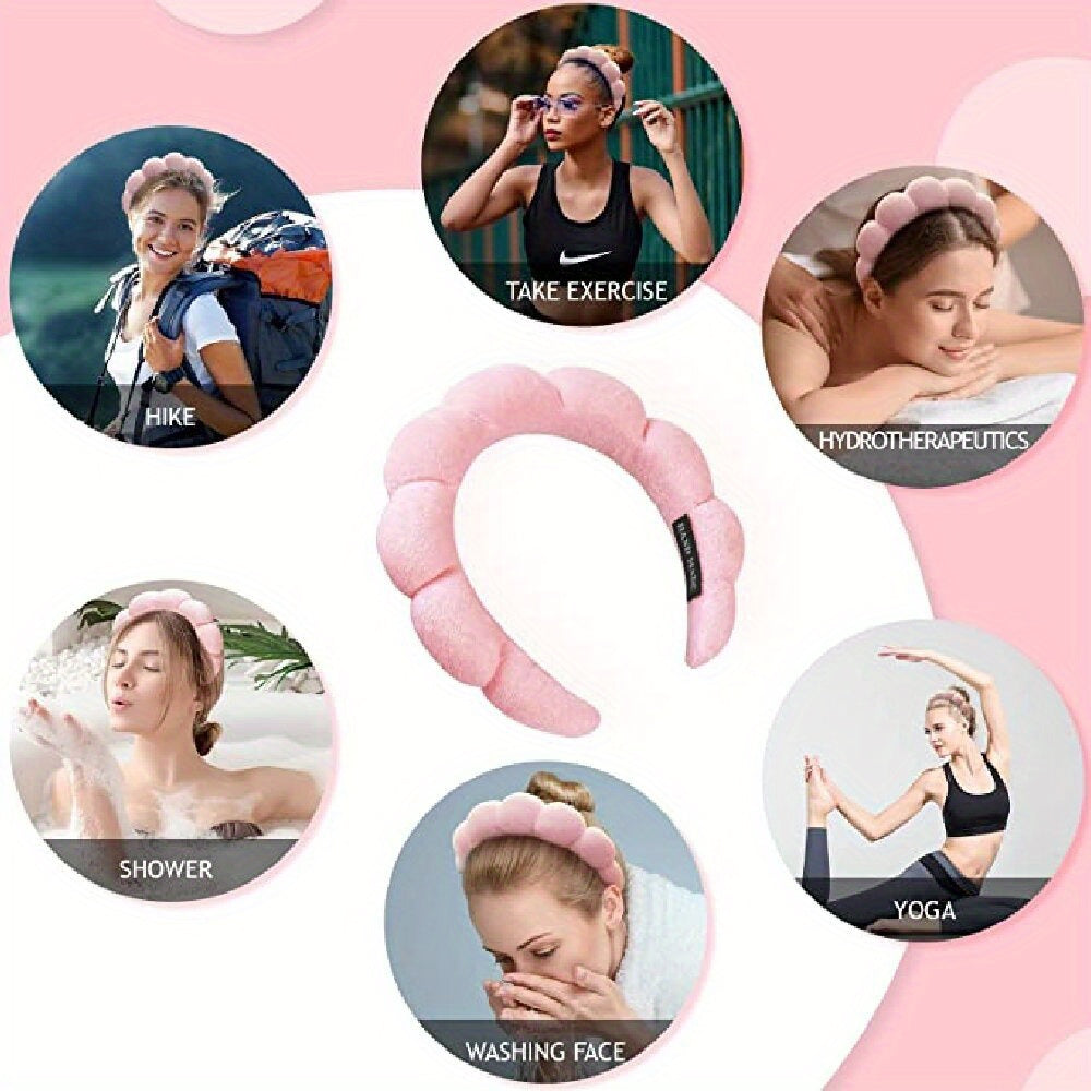 Spa Headband For Washing Face Sponge Makeup Skincare Headband Bubble Hairband For Women  ladies Fashion Headband Puffy Headwear Non Slip Thick Thin Hair Accessory