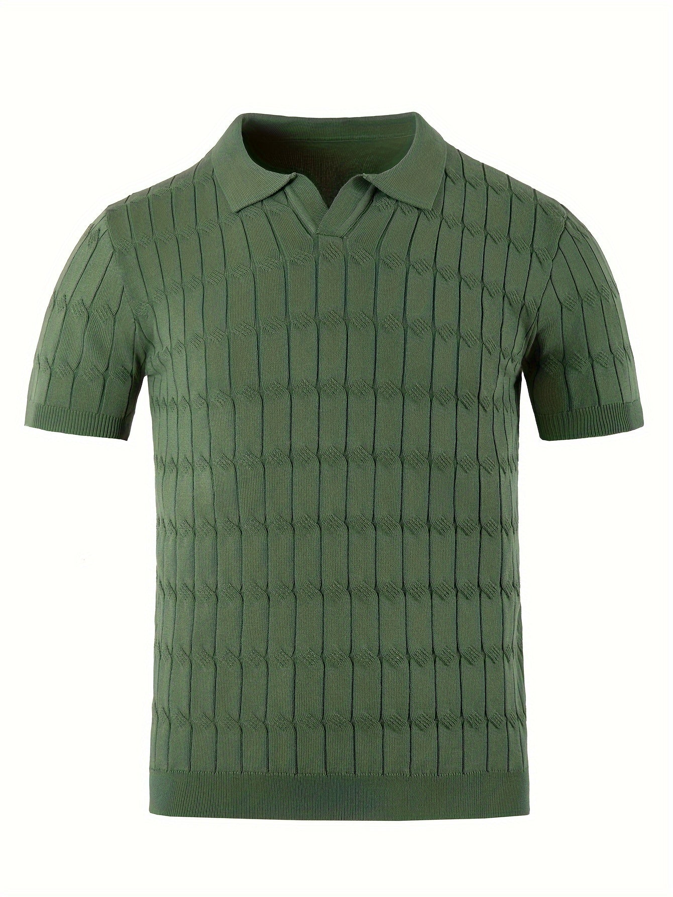 Chic Knit Shirt, Men's Casual Lapel Mid Stretch V-Neck Pullover Sweater