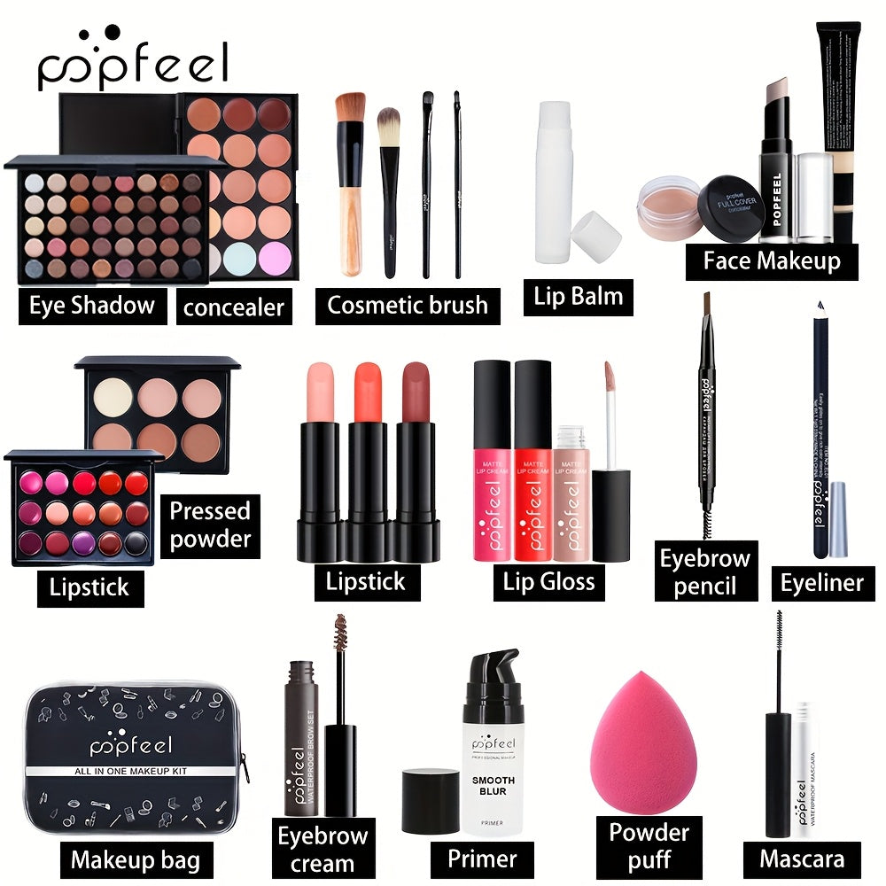 POPFEEL All-in-One Makeup Kit - Comprehensive Cosmetics Set for Mothers' Day, Includes Eyeshadows, Blush, Lipsticks, Brushes & More, Perfect Gift for Beauty Enthusiasts, Beauty Gift Set|Versatile Makeup Palette|Diverse Color