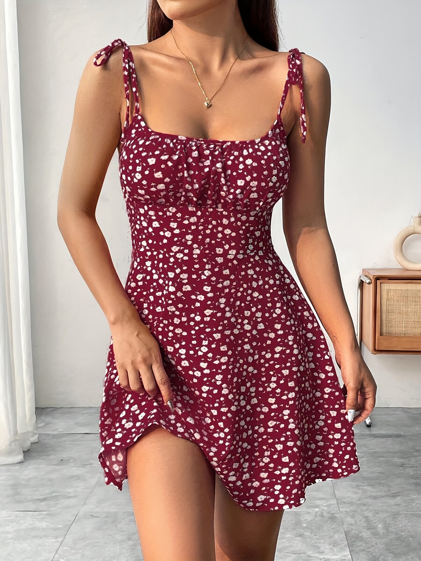 [Elegant Cami Dress] Elegant Floral Print Cami Dress |