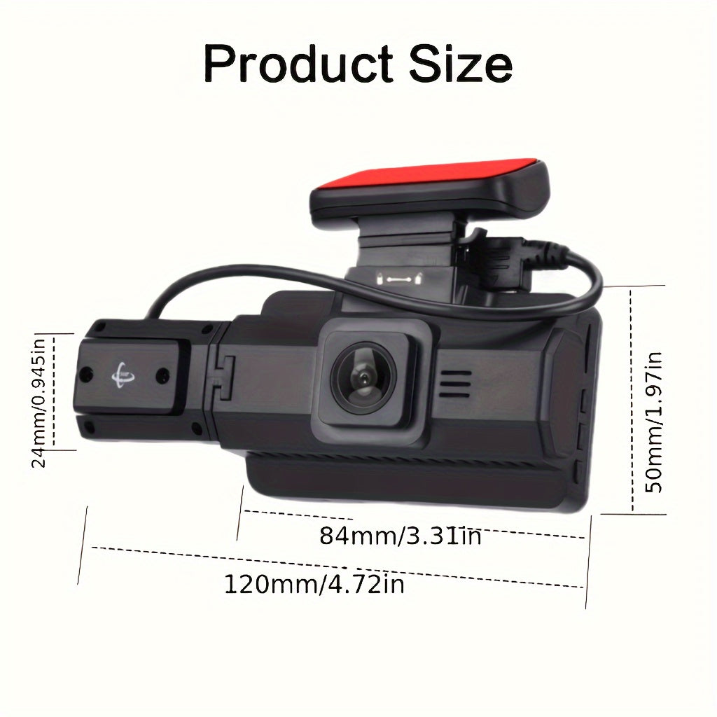 7.62 Cm Dual Lens Dash Cam Loop Recording, Night Vision, Wide Angle For Cars