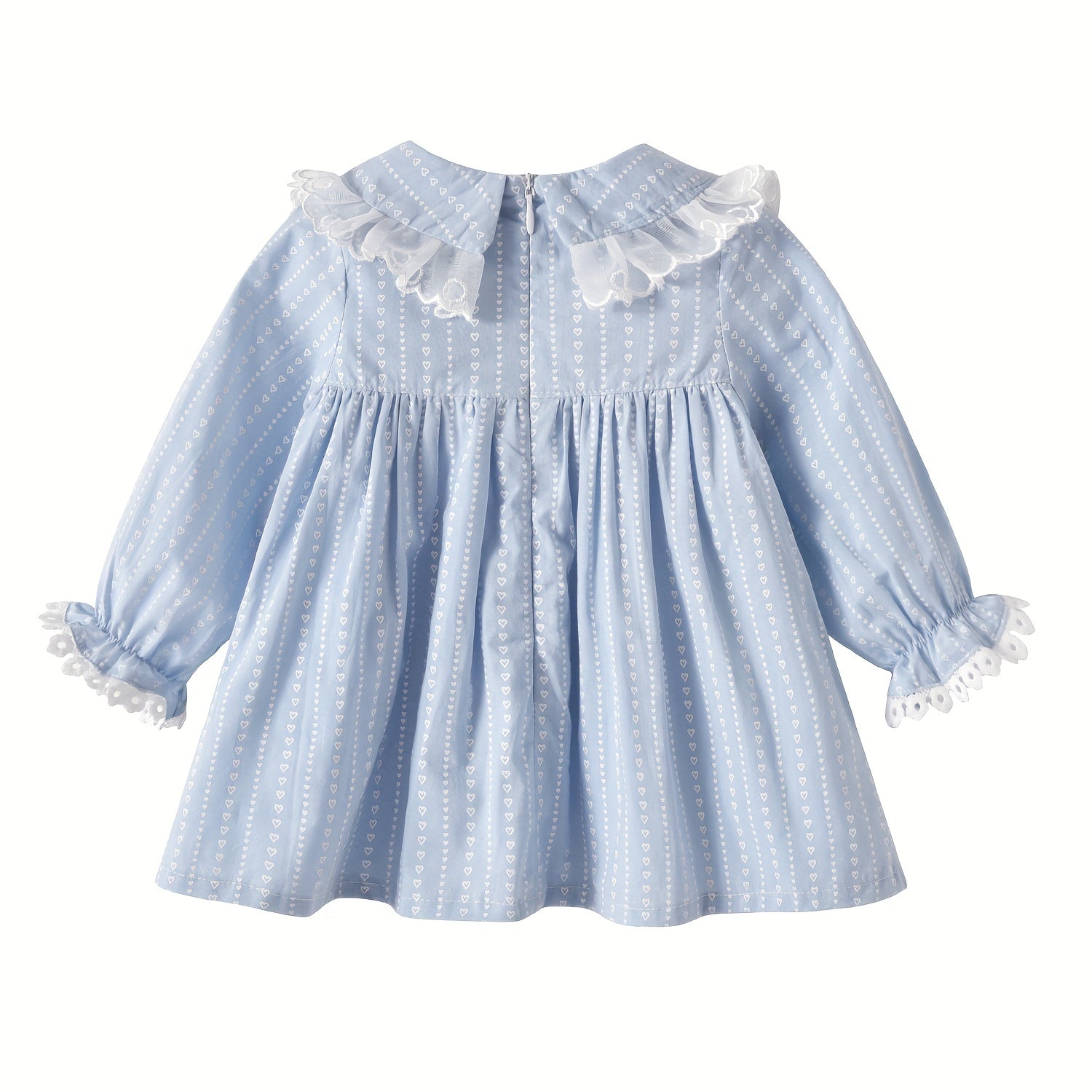 Adorable Baby Girl Spring/Fall Outfit - Long Sleeve Lace Trim Puff Princess Dress Top & Pants Set