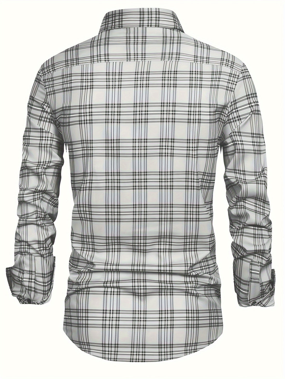Classic Plaid Pattern Print Men's Lapel Collar Design Dress Shirts,