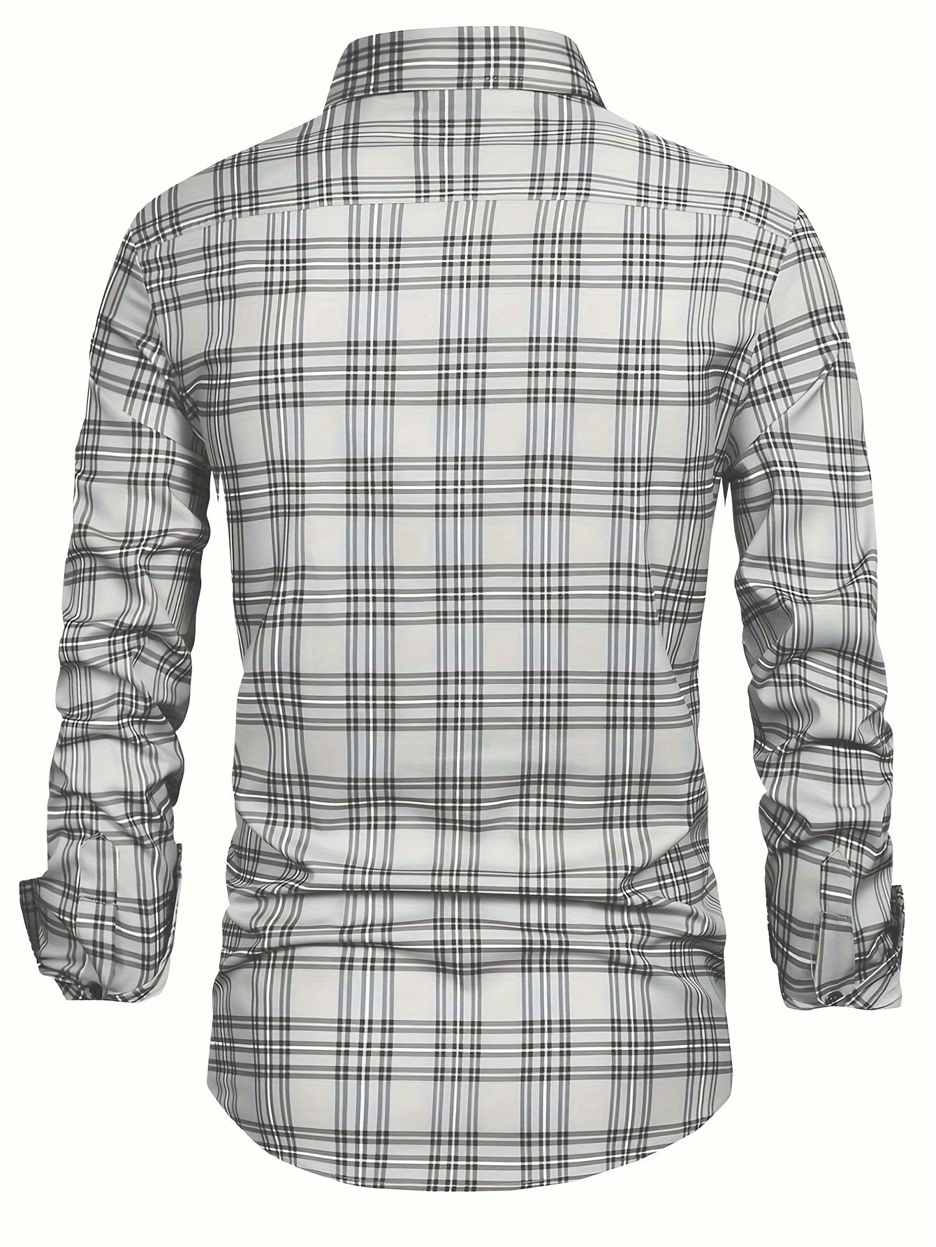 Classic Plaid Pattern Print Men's Lapel Collar Design Dress Shirts,