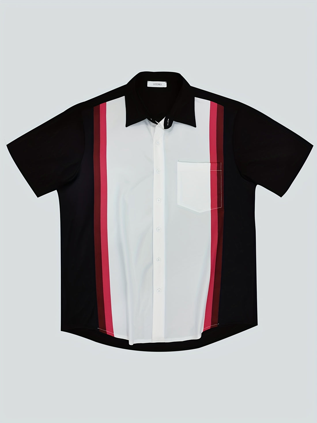 Men's Shirt Top, Color Block Lapel Short Sleeve.