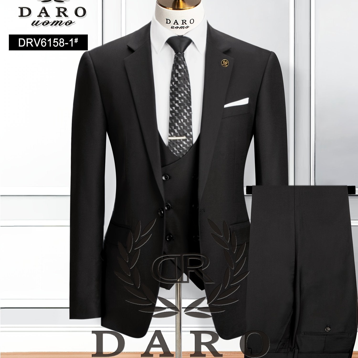 3-Piece Men's Classic Solid Dress Suit Set, One-Button Jacket Blazer.