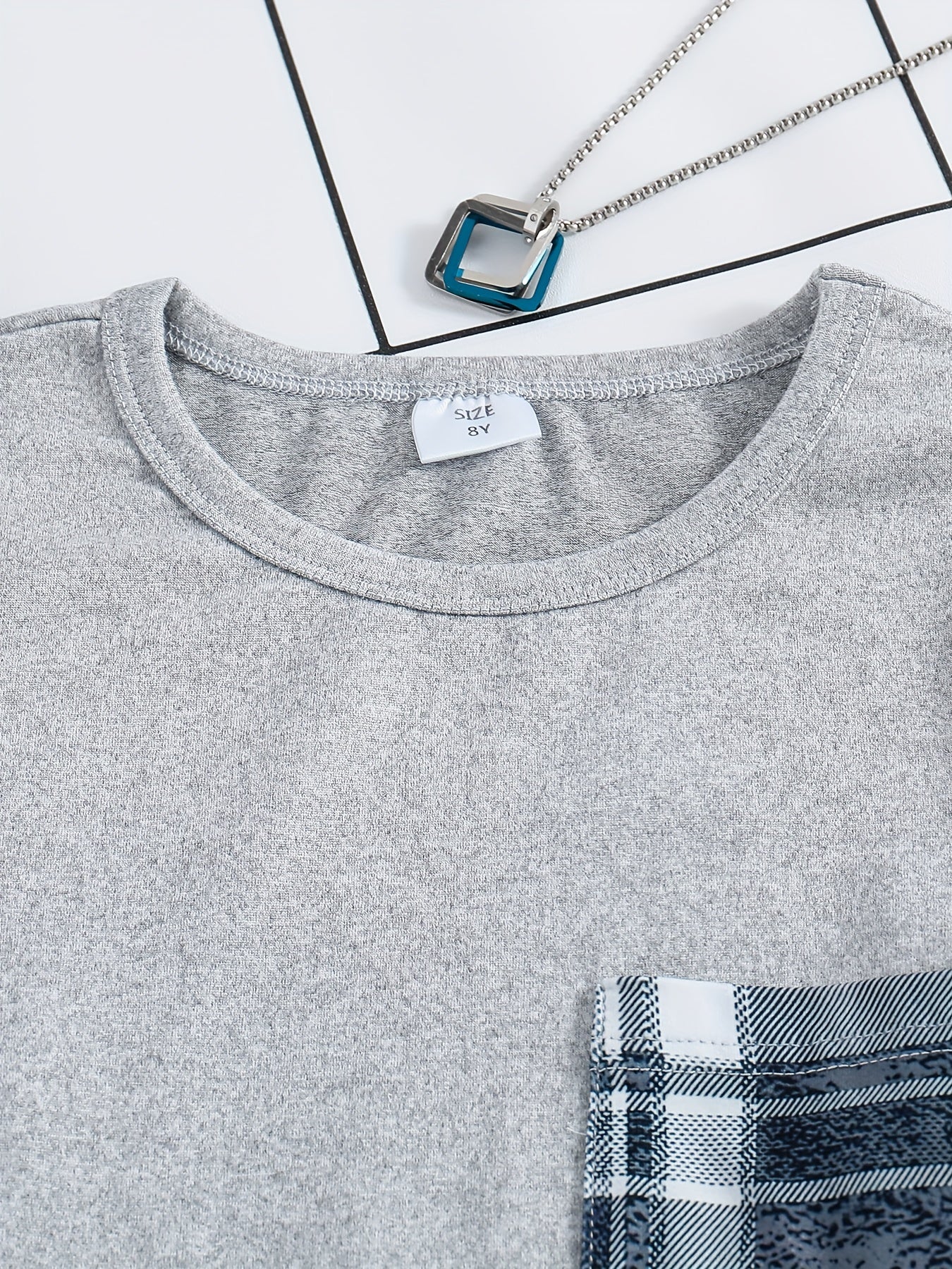 2pcs Plaid Pattern Pajamas For Kids, Pocket Front Long Sleeve Top & Pants Set,