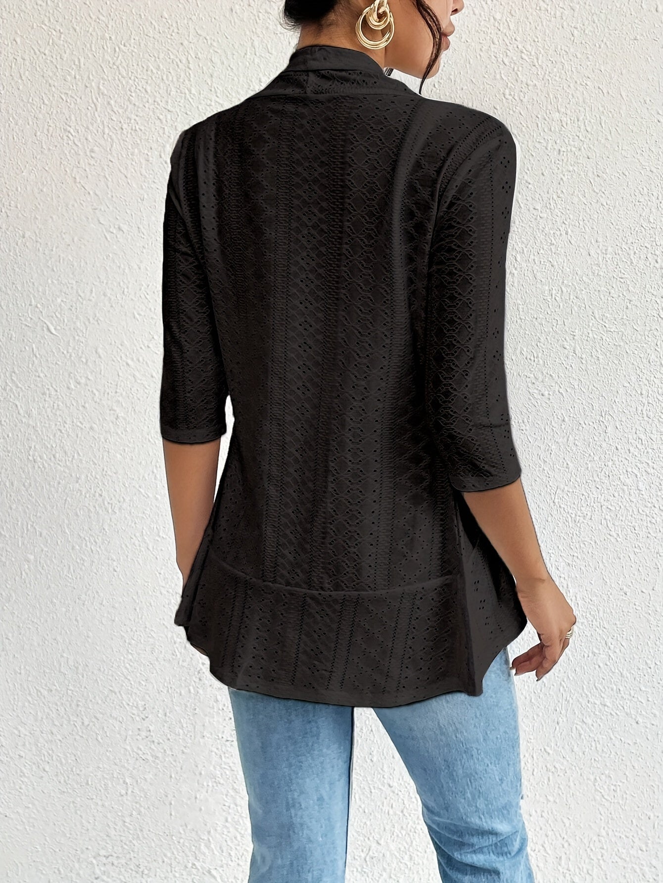 Elegant Lapel Neck Cut Out 3/4 Sleeve Blazer For Spring .