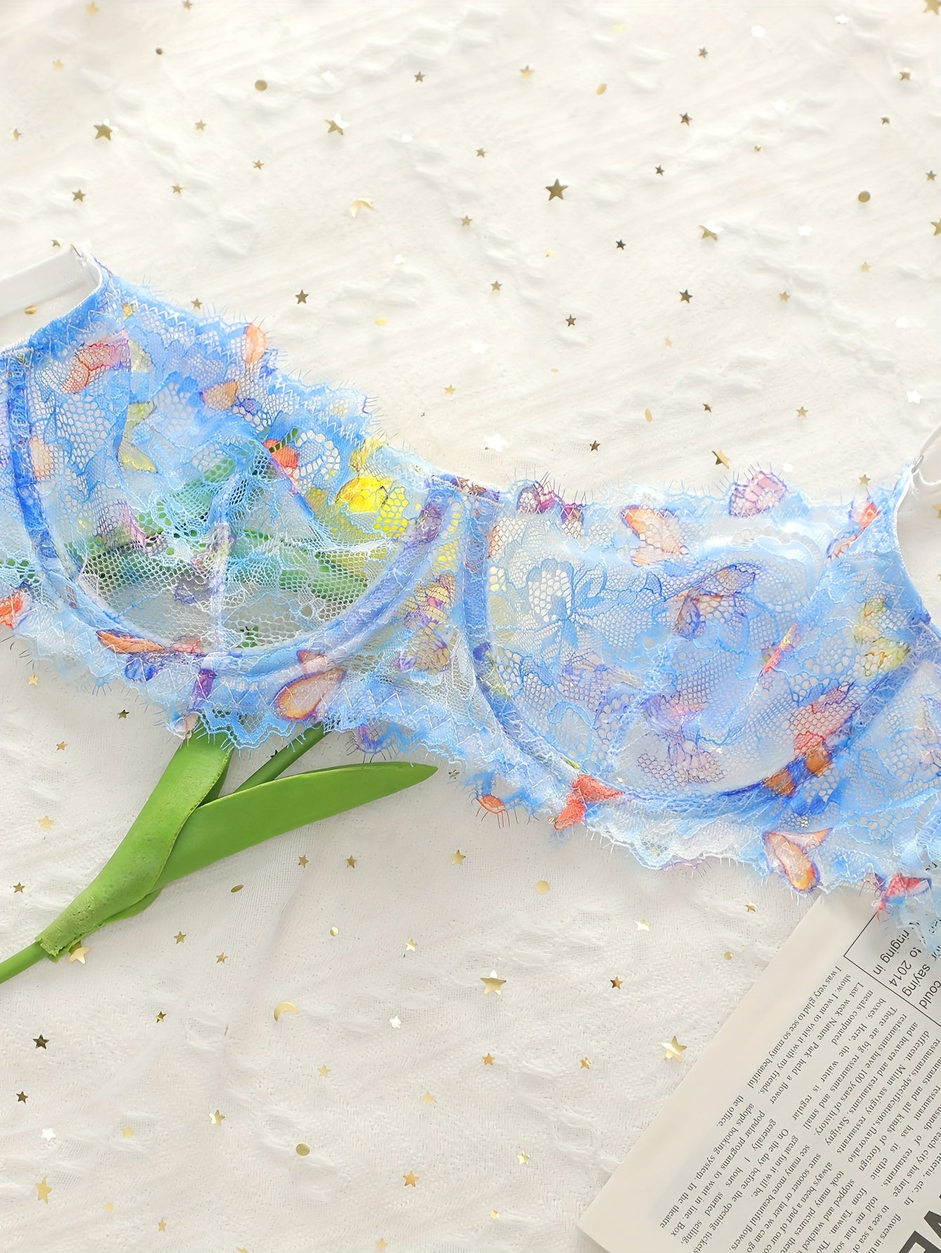 Sexy Lingerie Set, Floral Embroidery Semi Sheer Cami Bra & Panties, /MH