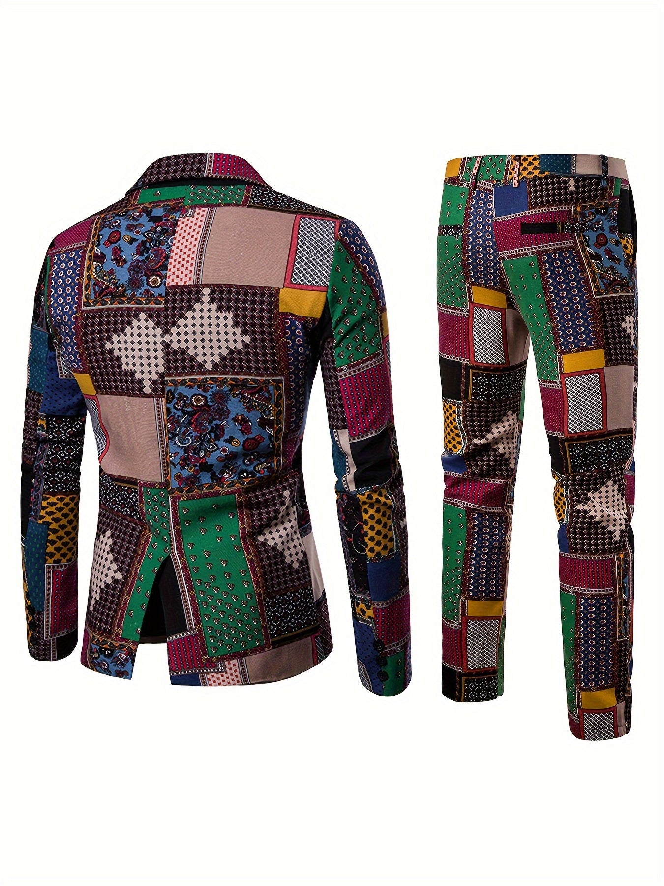 2pcs/set Suits, Men's Colorful Lapel Blazer & Pants,