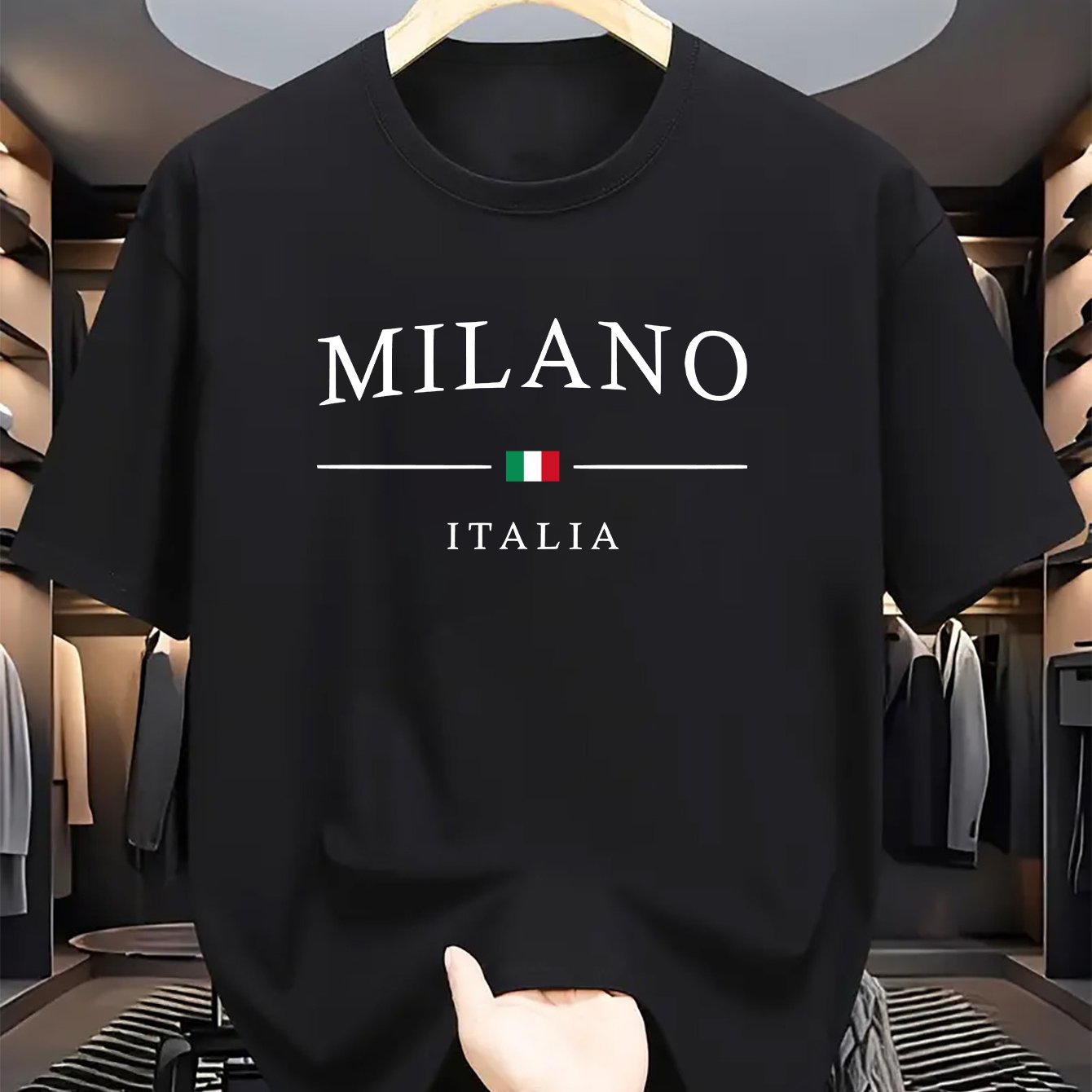 Men's Letter MILANO ITALIA Print Short Sleeve T-Shirts,