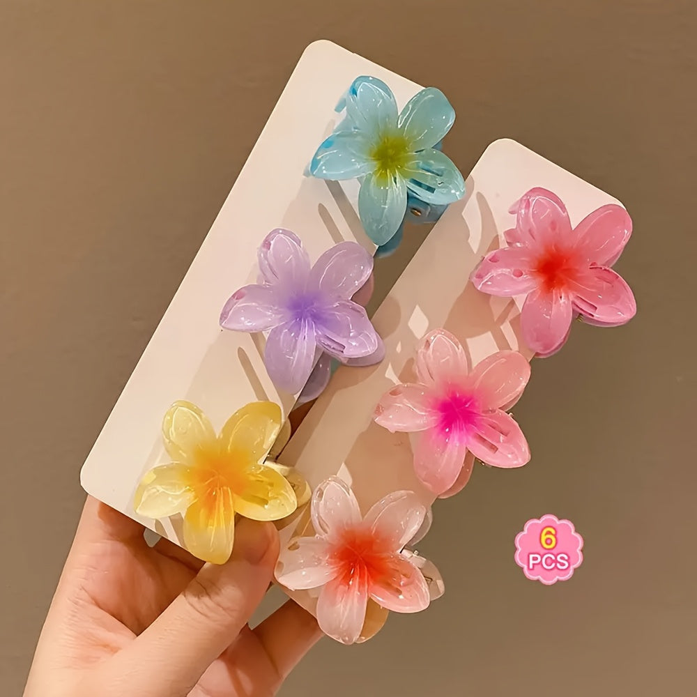 6pcs Gradient Flower Hair Clip Set, Polyester Textile, Mixed Color, Pop Culture Theme, Fashion Casual Style, Perfect for Outings and Commuting, Ideal Gift for Young Women