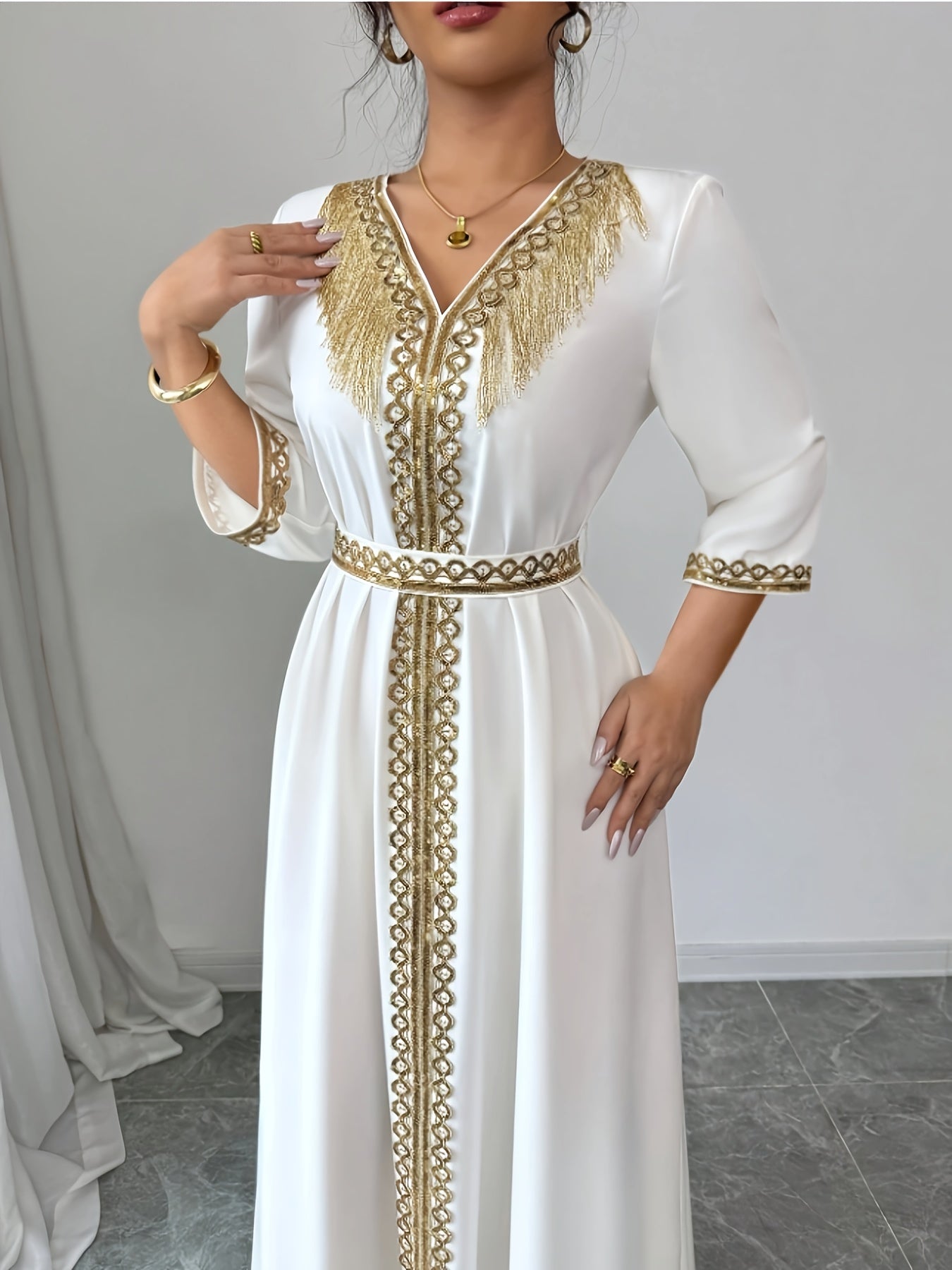 Yuhongfei Directional YY0309072 Mid-Sleeve Maxi Dress