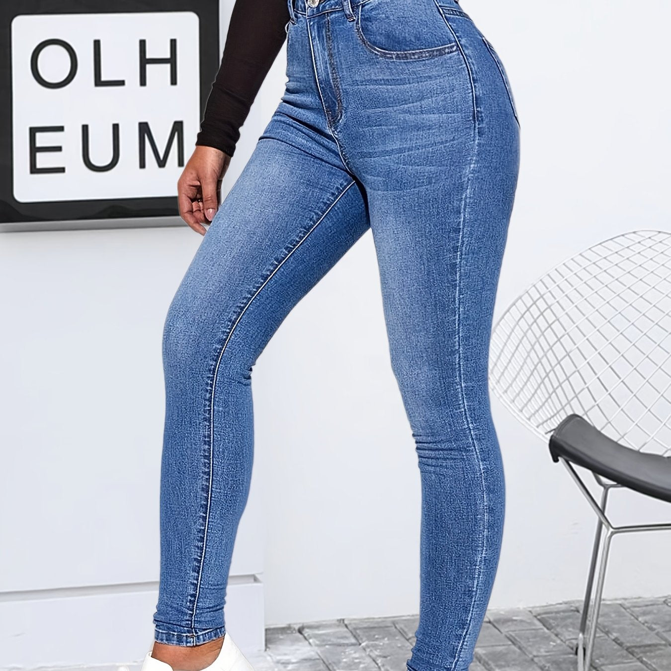 Skinny Jeans, High Waist Water Ripple Embossed Tight Denim Pants,