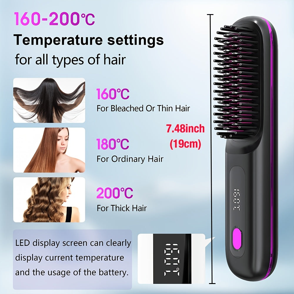 Wireless Hair Straightener Brush - / Fast Heating, Constant Temperature Anti-Scald, LED Display, Lightweight Portable Design for Home & Travel, Ideal Gift for Women, Hair Straightener, Sleek Gadget, Userfriendly Interface