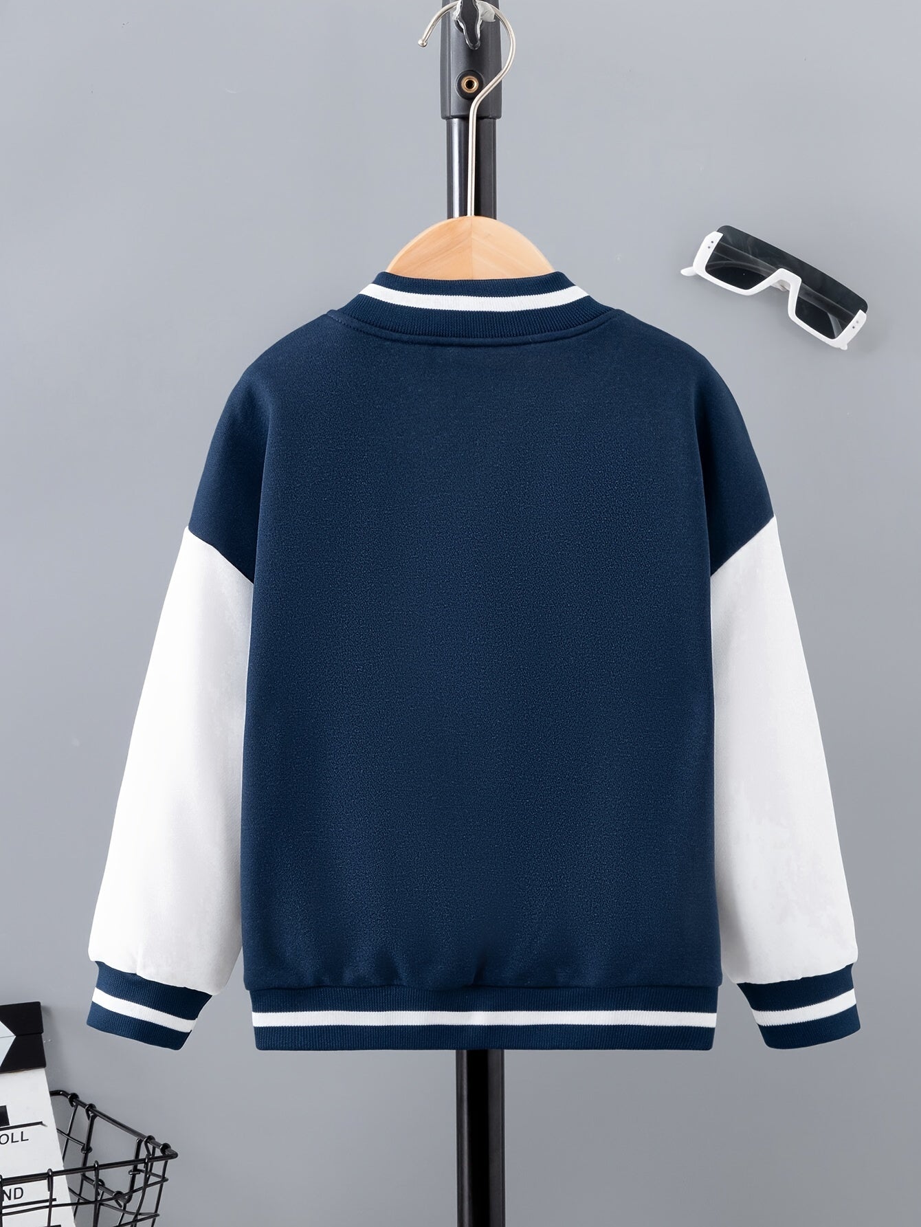Letter Patched Kid's Baseball Jacket, Button Front Long Sleeve Top,