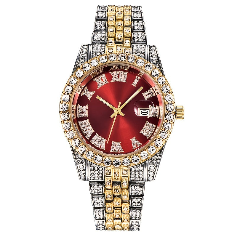 A07649 Vintage Rhinestone-Encrusted Roman Numeral Dial Quartz Watch.