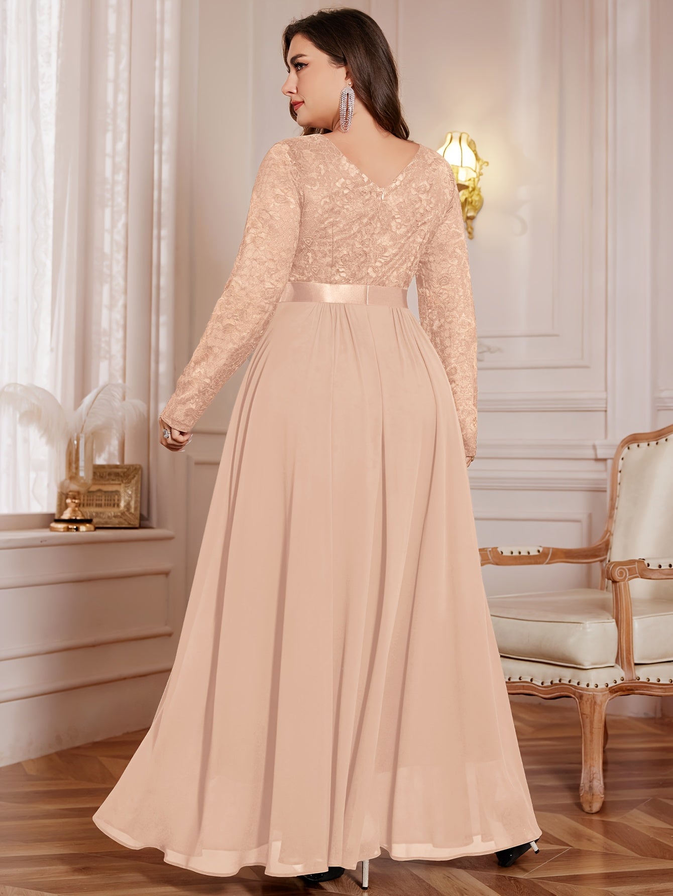 [Elegant Long Dress] Lace and Chiffon Elegant Long Dress ./MH