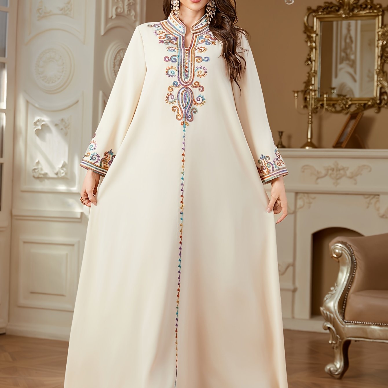 Women'S Elegant Ramadan Kaftan Dress - Long Sleeve, V-Neck,women fashion'/ MH