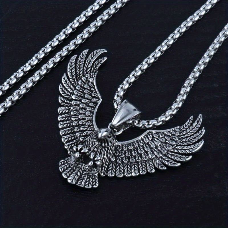1pc Fashion Creative Eagle Pendant Stainless Steel Necklace, Hip Hop Retro Trendy Eagle Necklace Jewelry Gift For Men And Women