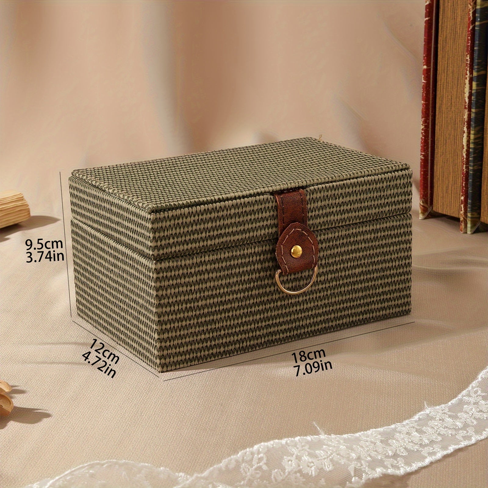 1pc PU Wooden Clamshell Storage Box, With Imitation Straw Texture, Jewelry Box, Rectangular Gift Box, Desktop Decoration, Hidden Storage, Special Gift Box, Home Decor Art & Craft Supplies, valentine's day wedding decor