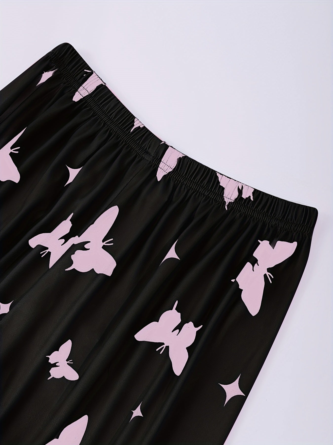 2 Sets Heart Print Pajamas Set, Short Sleeve Crew Neck Top & Butterfly Print Pants, Women's Sleepwear & Loungewear