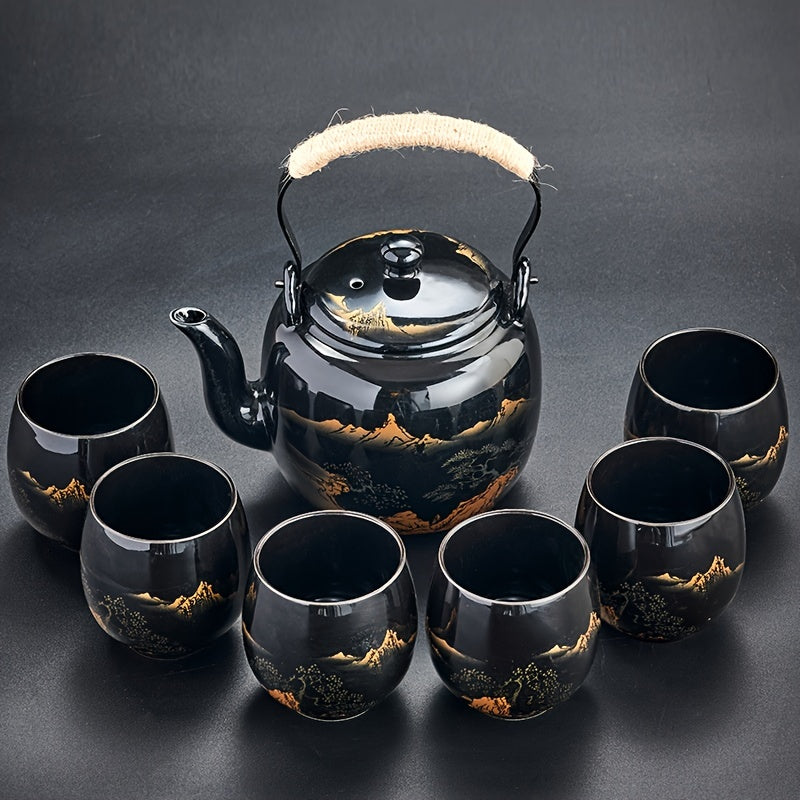 7/8pcs, Japanese Ceramic Tea Set with Handles - Large Capacity Teapot and Tea Cups for Summer and Winter Drinks - Perfect Gift for Home and Office Decor