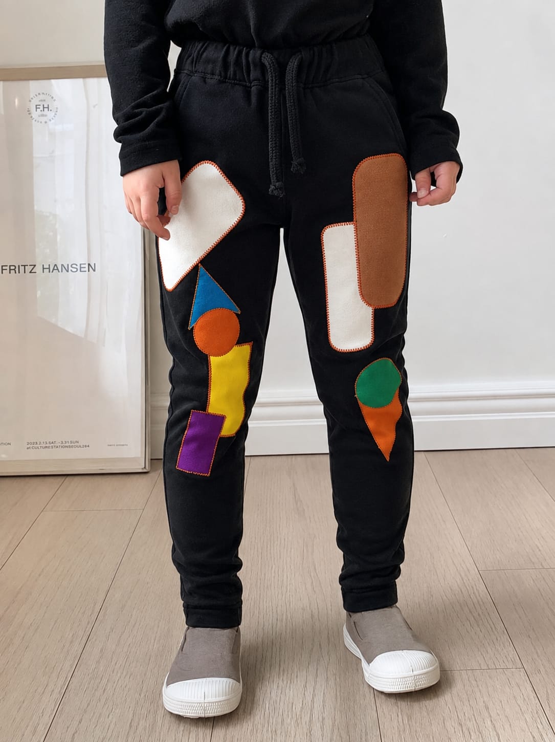 Boys’ Blue Denim Joggers with Colorful Geometric Patchwork Design, Sizes (1-12Years) | MH