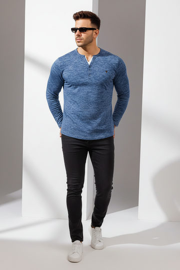 Blue Melange Henley T-Shirt