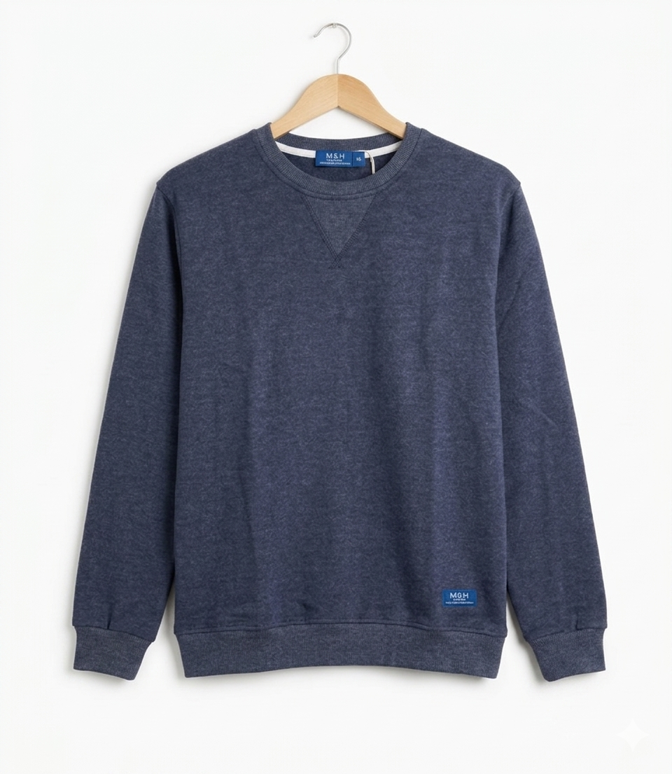 Men’s Classic Navy Blue Crewneck Sweatshirt – Premium Cotton Fleece Pullover | Sizes S-XL | MH