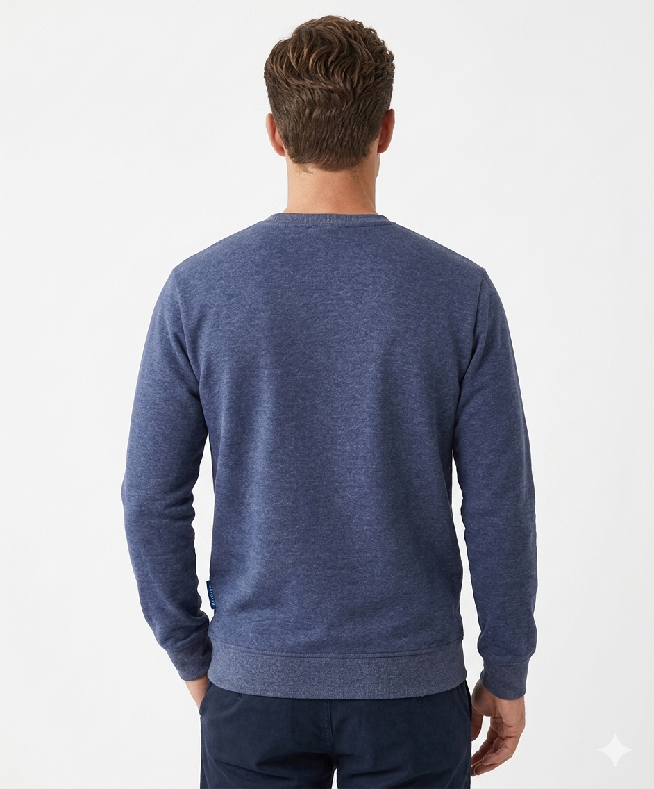 Men’s Classic Navy Blue Crewneck Sweatshirt – Premium Cotton Fleece Pullover | Sizes S-XL | MH