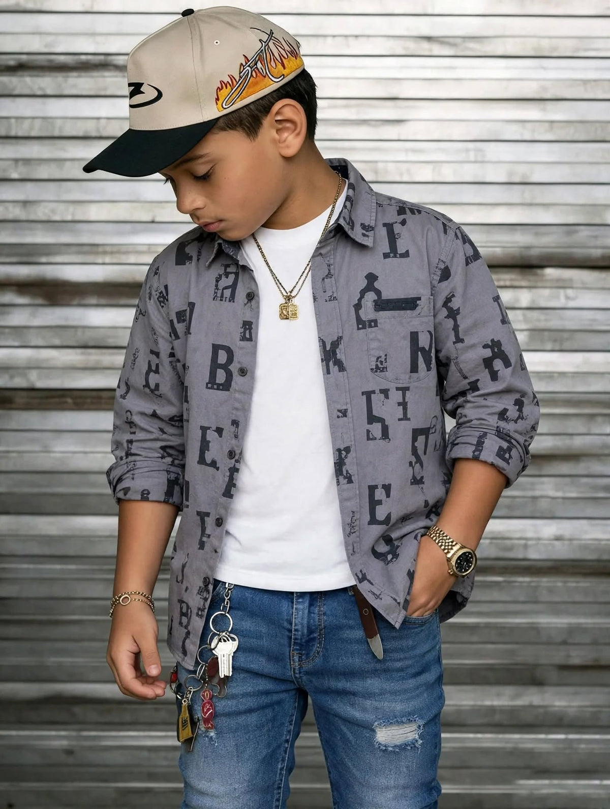 Kids Unique printed Long Sleeve Cotton Shirt (3-14yrs)MH