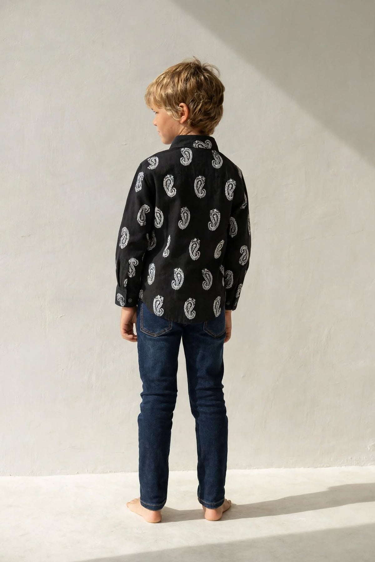 Boys Black & White Paisley Print Long Sleeve Shirt | Bold Bandana Pattern Smart Casual Street Style | Ages 3–14 Years | MH