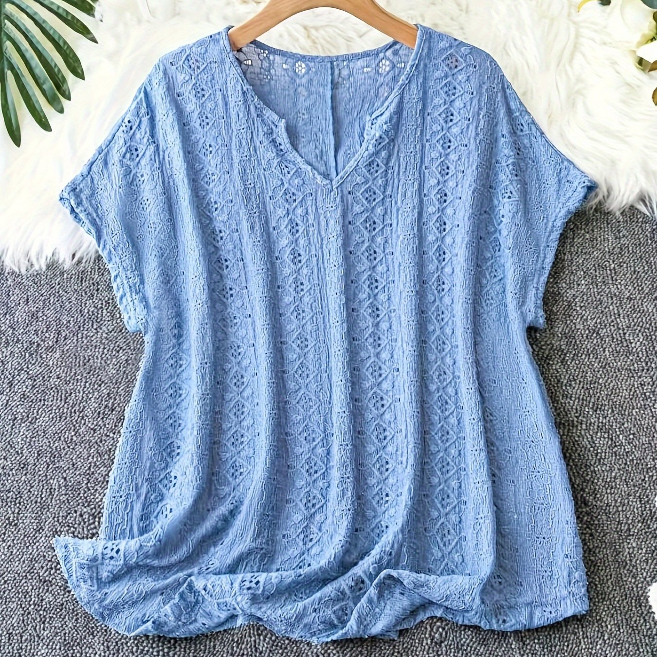 Plus Size - Women'S Elegant V-Neck Bat Sleeve T-Shirt - Slim Fit,
