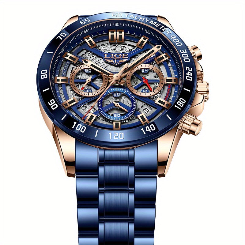 Luxe Timepiece Master - Top-Brand Luxury Quartz Chronograph Watch for Men with Hollowed-Out Design, Business Fashion Sports Style, Ideal Gift Choice for Him