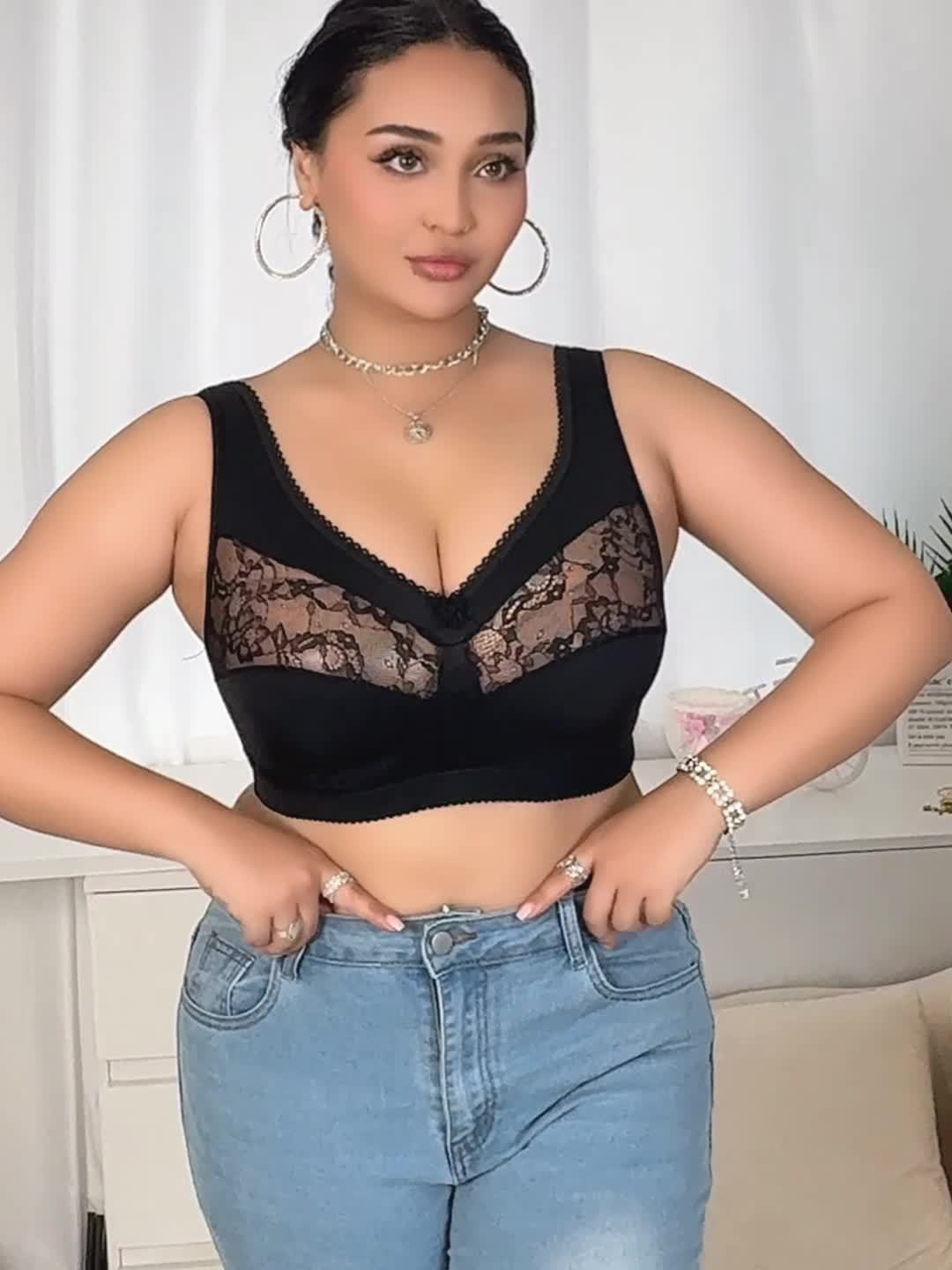 Plus Size Sexy Lace Shaping Bra - Breathable & Sweat-Wicking, /MH
