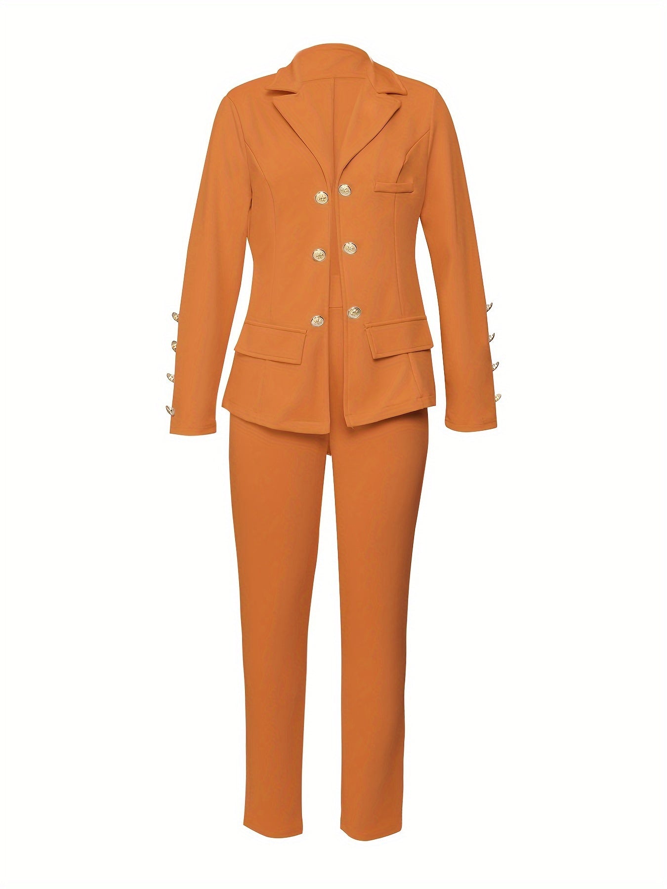 Business Casual Two-piece Set, Double-breasted Lapel Blazer.